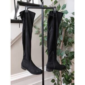 Womens Thigh-High Anora Boot Size 8 Black Suede Block Heel Almond Toe Comfort